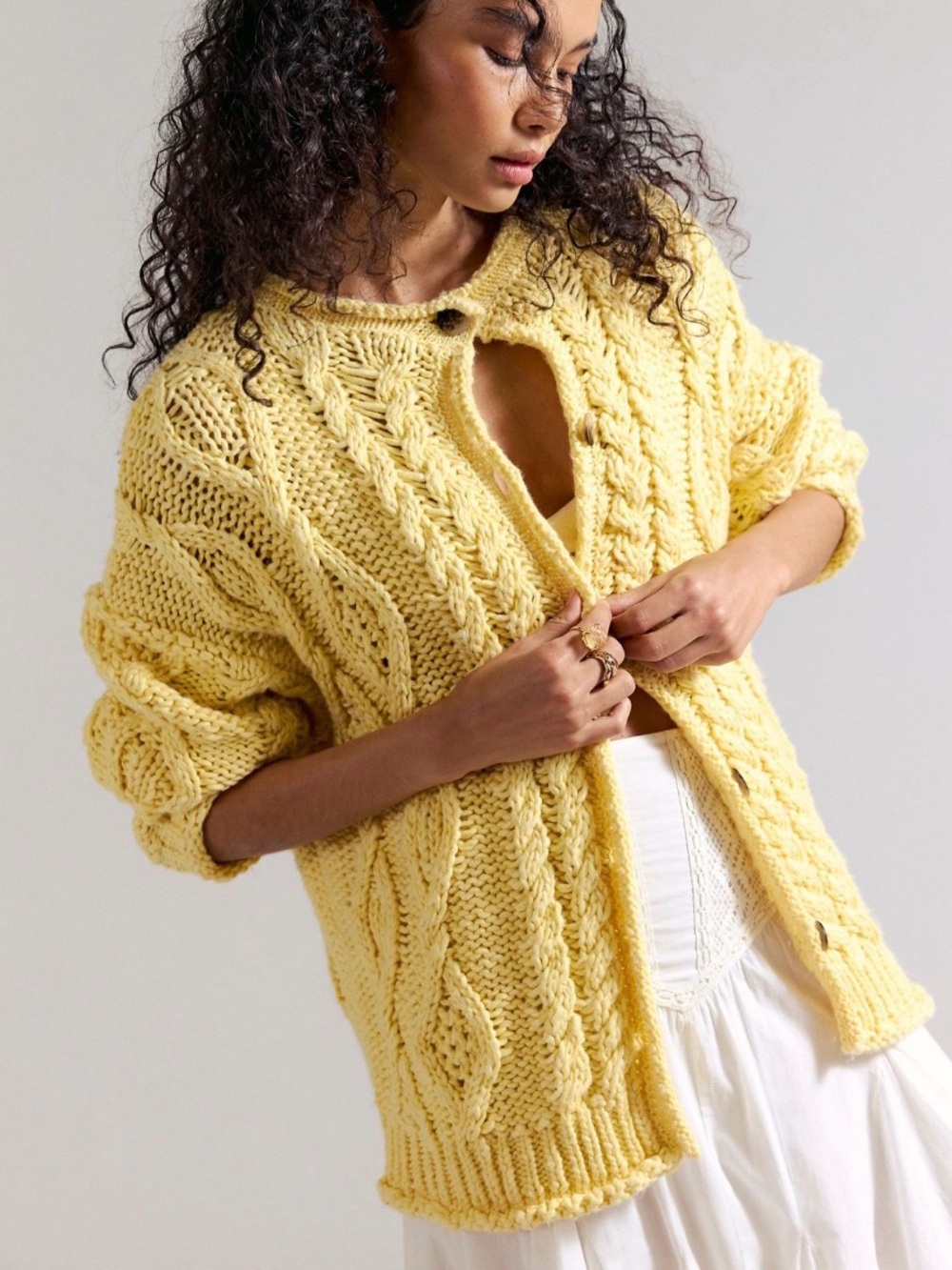 Free people opal knit cardigan lemon drop